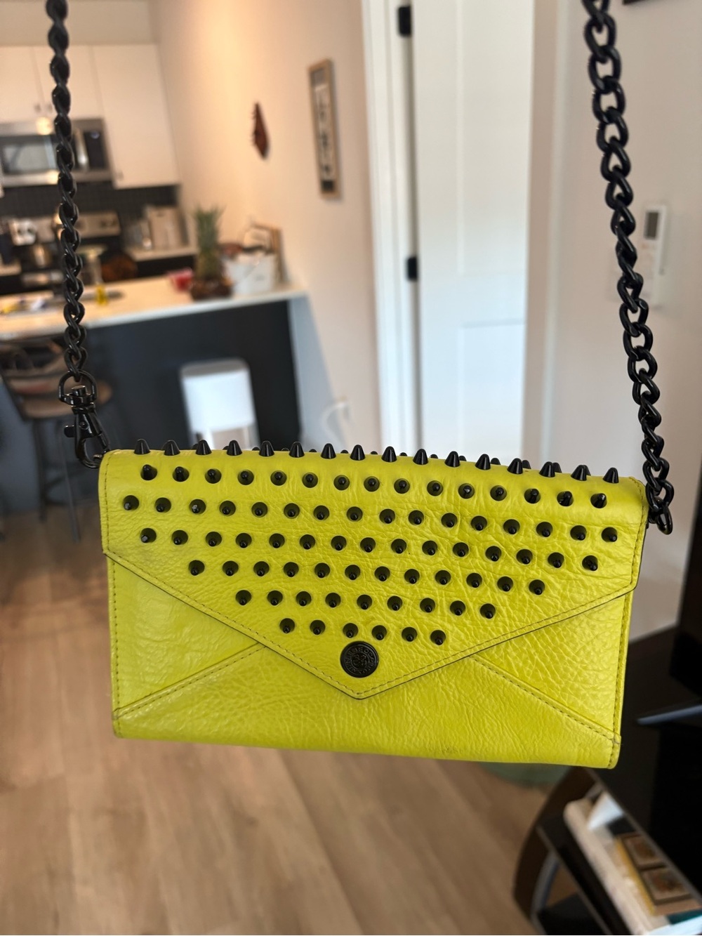 Rebecca Minkoff Neon Lime Studded Envelope Crossbody